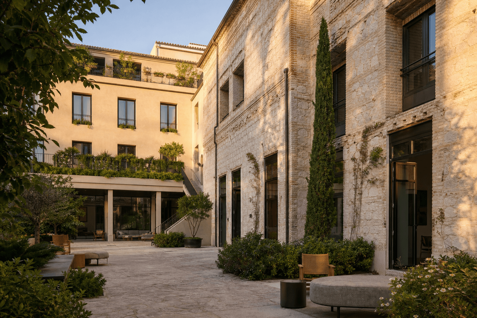 Contemporary coliving courtyard